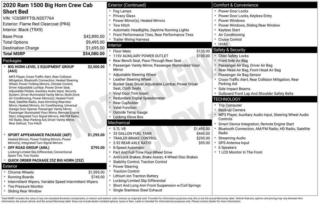 2020 RAM 1500 Big Horn Crew Cab 4x4 5'7" Box