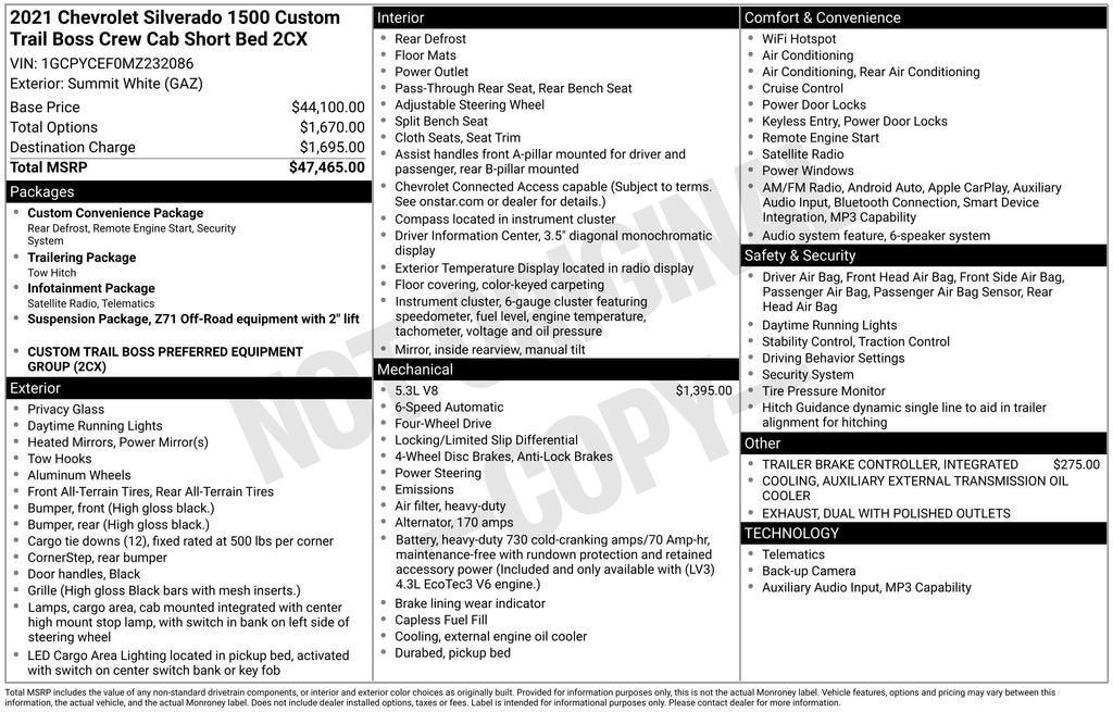 2021 Chevrolet Silverado 1500 Custom Trail Boss