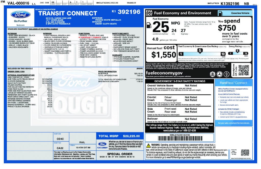 2019 Ford Transit Connect Van XL